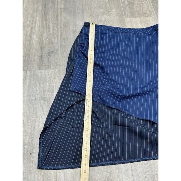 Soncy Mini Skirt Ruched Side Asymmetric Hem Unlined Pinstriped Blue 3 (22/24) - Picture 4 of 8